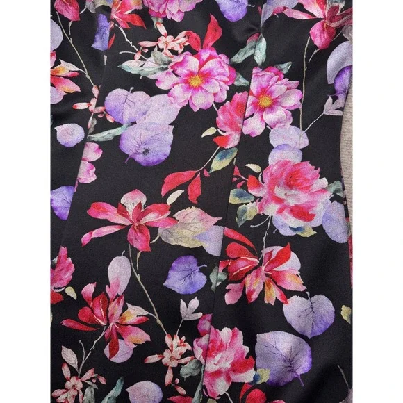 Joseph Ribkoff Floral Metallic Sheath Dress Size 10 Black Pink Purple - Picture 3 of 10